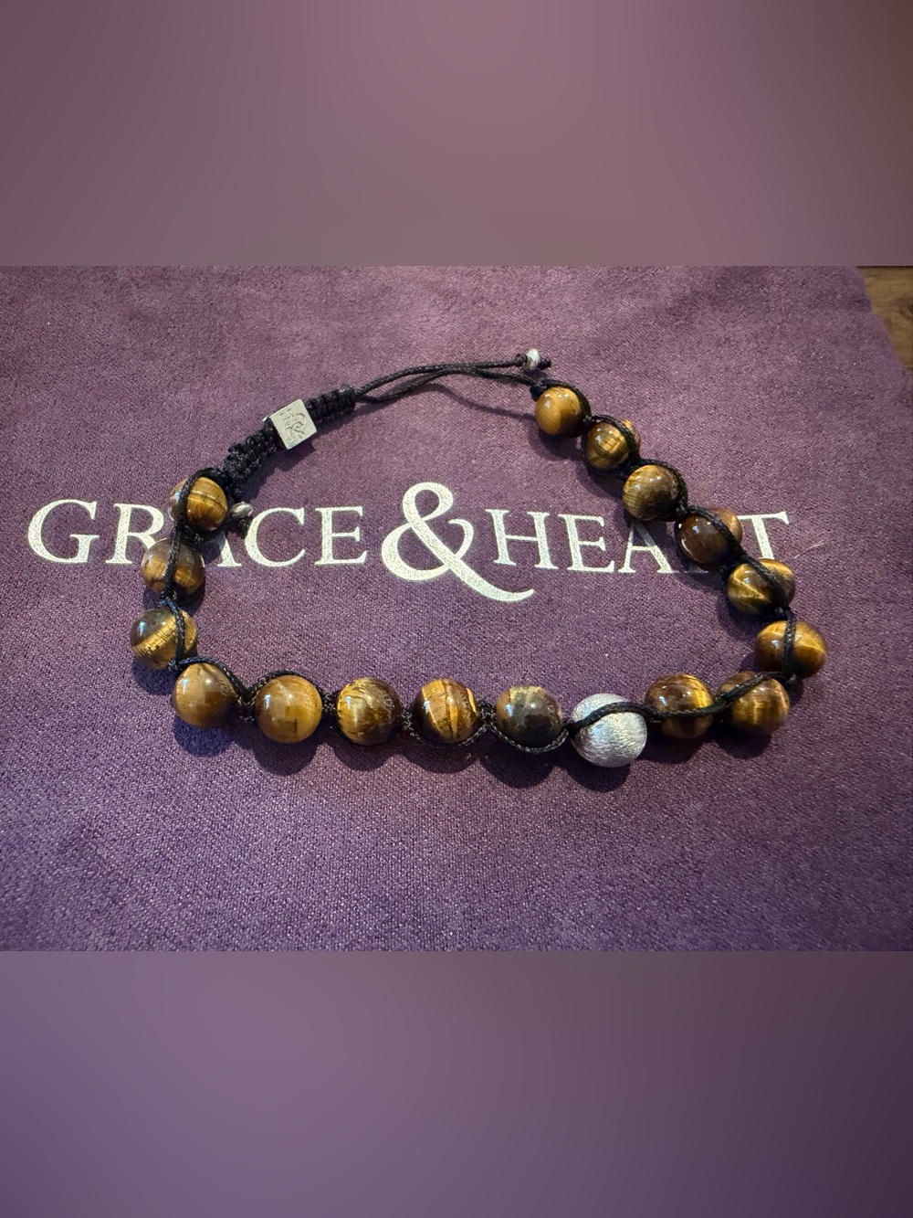 Grace & Heart G&H Beaded Brown / Silver Stone Bracelet PROMO Adjustable NEW